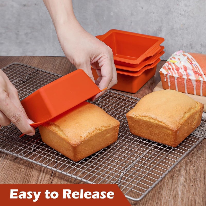 Webake 4 Inch Silicone Square Cake Pans, Nonstick Mini Square Silicone Molds for Baking, Ice Cube, Jelly, Soap, BPA Free Set of 4 - Image 3
